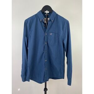 Hollister Mens Small Blue Stretch Long Sleeve Button Down Shirt Seagull Logo